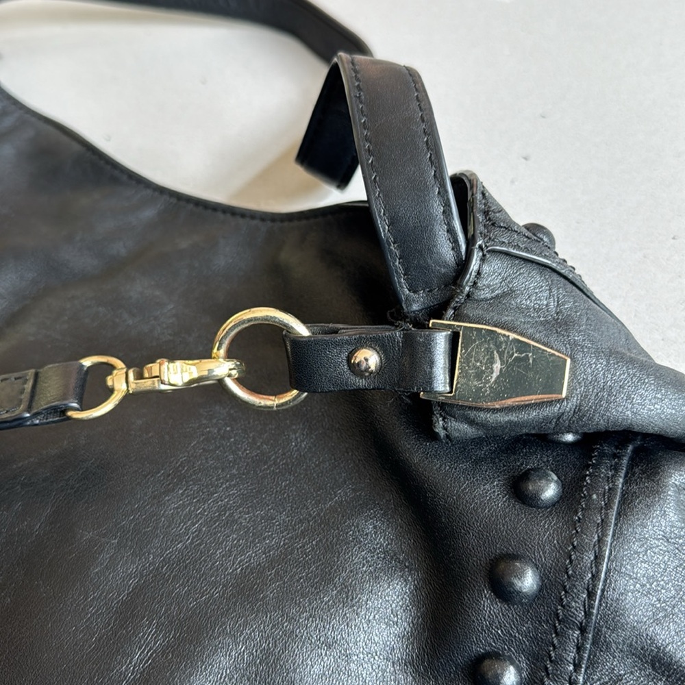 Loeffler Randall Black Leather Studded Shoulder Bag | classic everyday tote work - Picture 7 of 12